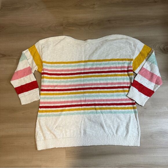 Talbots Plus Women's Striped Crew Neck Sweater 2X White‎ Multicolor Cotton Blend - Picture 4 of 7